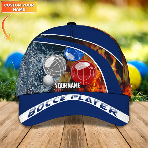 Bocce Cap Fire And Water Blue Personalized Name 3D Bocce Ball Hat
