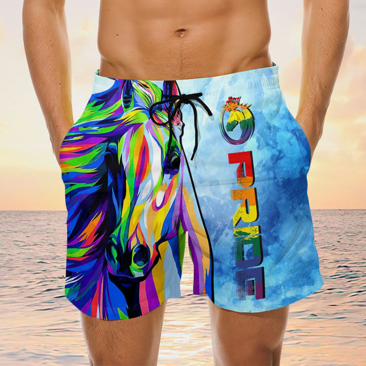 Lgbt Horse Pride Swim Trunks, Gay Beach Shorts, Men's Swim Shorts
