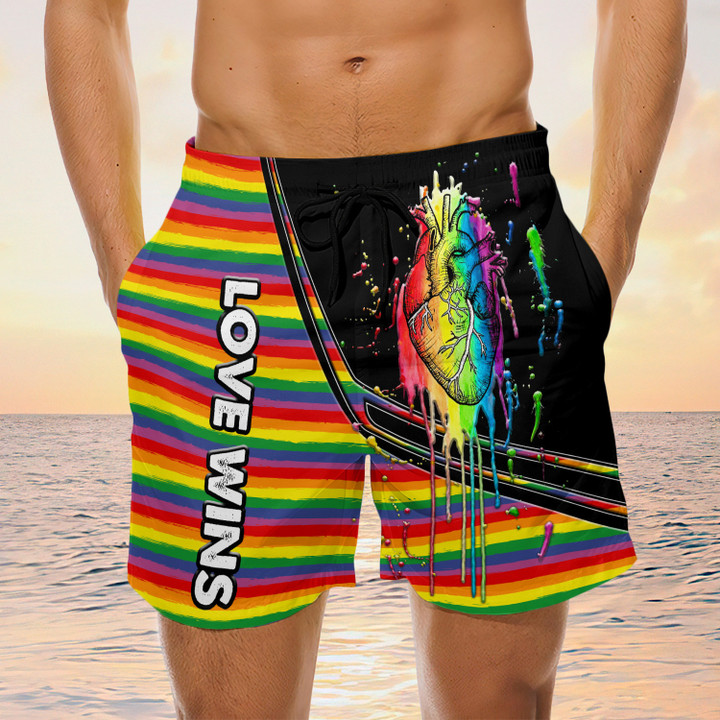 Gay Pride Swim Trunks, Gay Pride Board Shorts, Gay Beach Shorts, Men's Swim Shorts