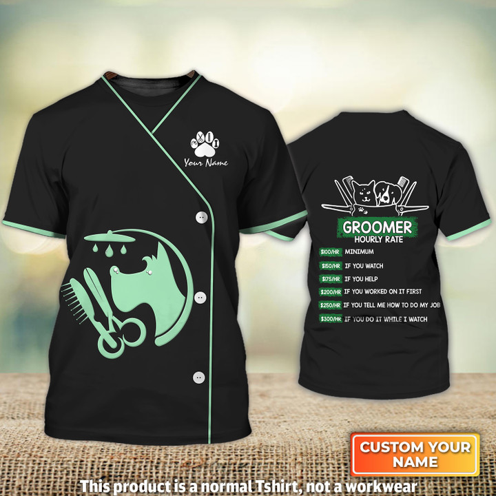 My Craft Bather Groomer Dog Groomer Cat Groomer Pet Groomer Uniform Mint Green Salon Pet Groomer Personalized Name 3D Tshirt 899 [Non workwear]