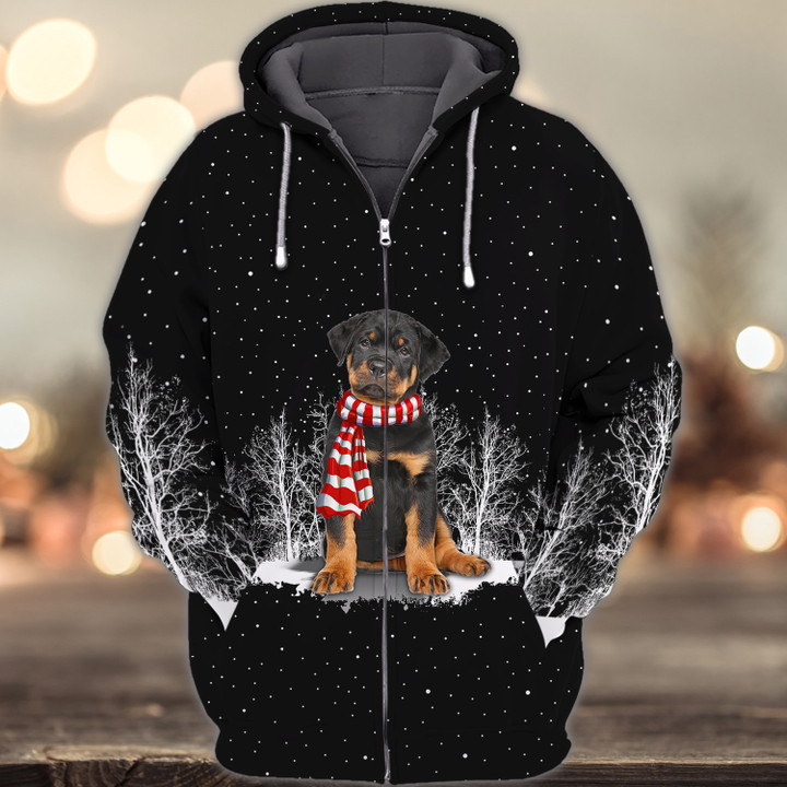 Rottweiler And Winter Night 3D Full Print Shirts 1067