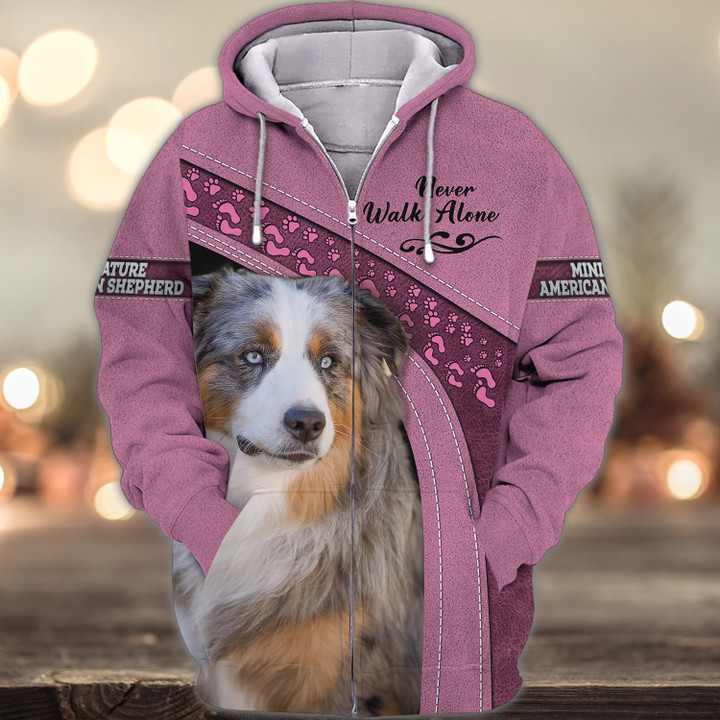 Miniature American Shepherd Love Never Walk Alone 3D Full Print Shirts 1174