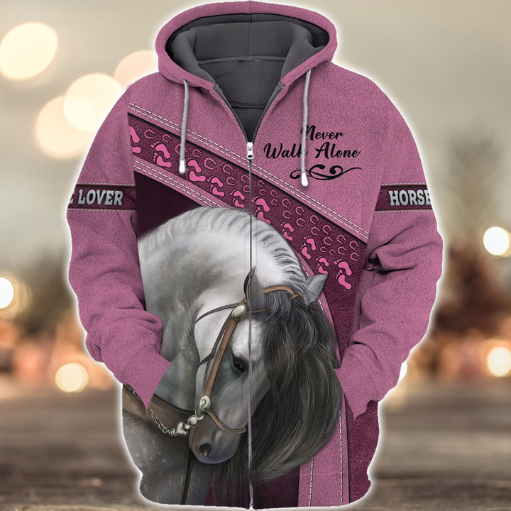 Horse Lover Pink Never Walk Alone 3D Full Print Shirts 1402