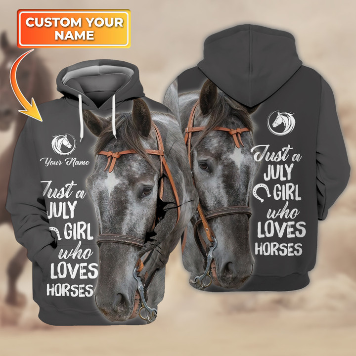 July Girl Love Horse Personalized 3d Hoodie