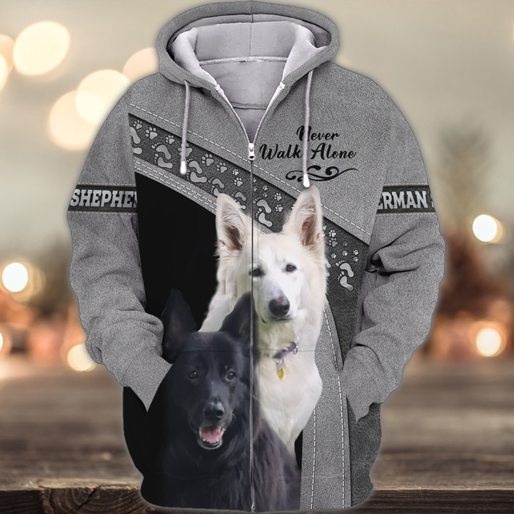 German Shepherd Grey Love Never Walk Alone 3D Full Print Shirts 1540