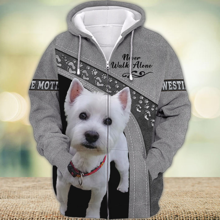 Westie Motif Never Walk Alone 3D Full Print Shirts 1676