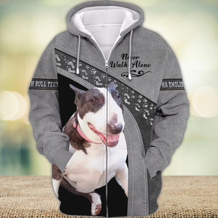 Alpha English Bull Terrier Lover Never Walk Alone 3D Full Print Shirts 1686
