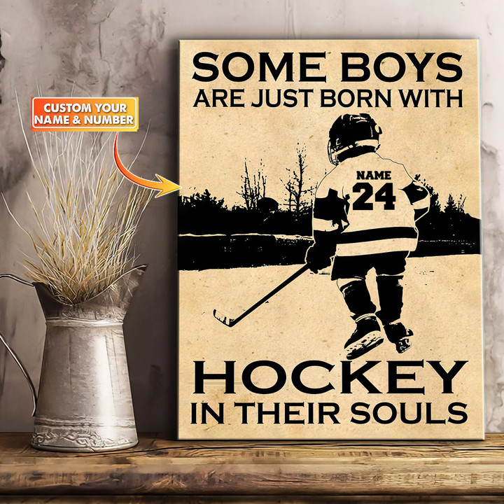 Some boys are just born with hockey in their souls Gallery Wrapped Canvas Prints