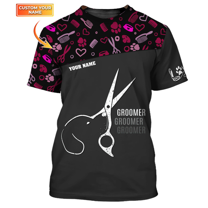 Groomer Pattern T-shirt Grooming Uniform Black Pink Gift For Men & Women Black