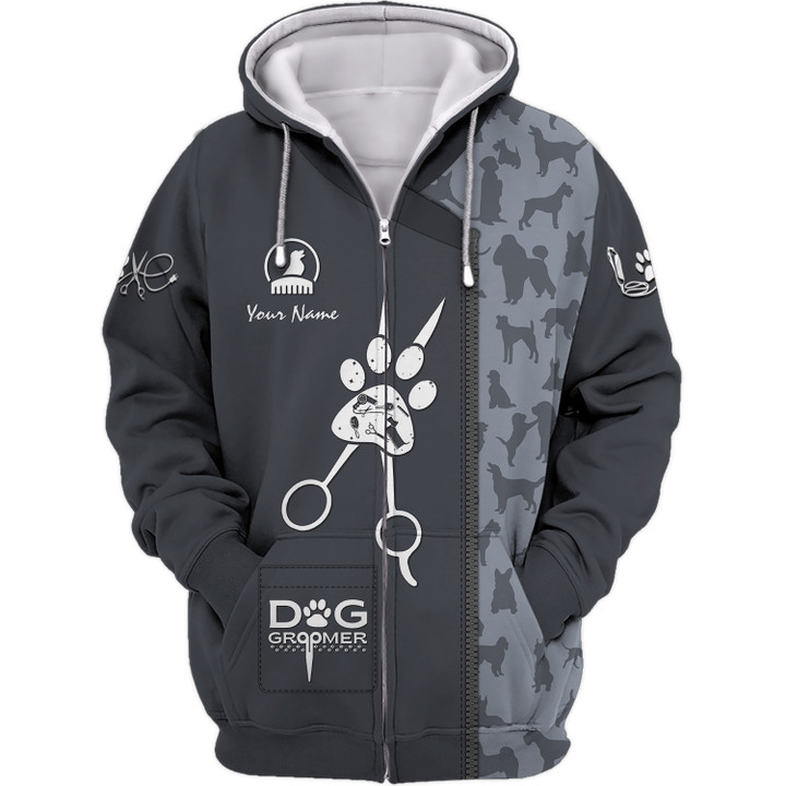 Dog Groomer Uniform Dog Pattern Grey Hoodie, 3D Zipper Hoodie,...[Non Workwear]