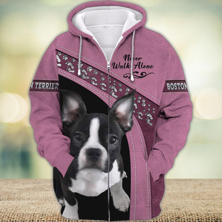 Boston Terrier Love Never Walk Alone 3D Full Print Shirts 2039