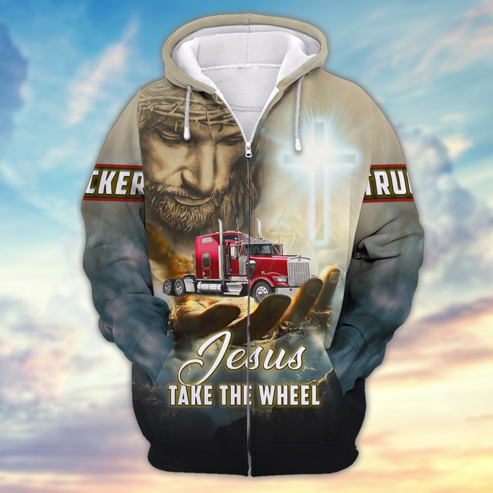 Jesus Take The Wheel 3D Hoodies Tshirt For Truck Drivers