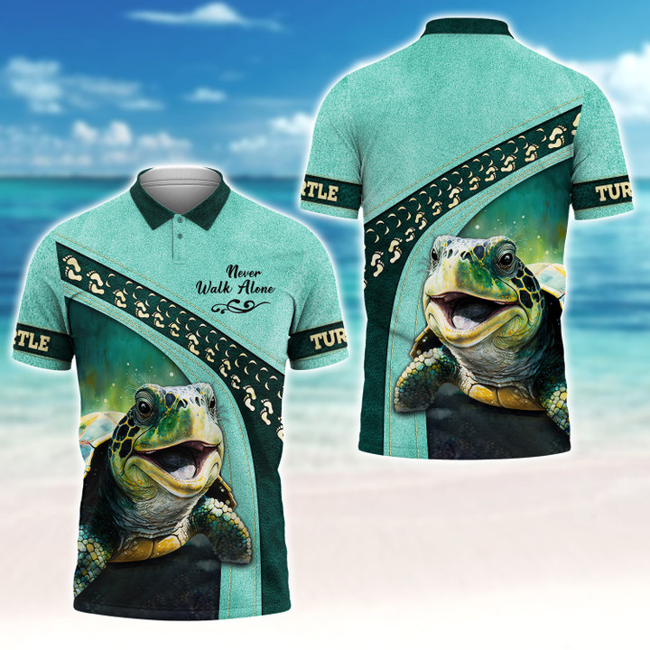 Men Women Ocean Turtle 3D Shirt With Beautiful Turquoise Design Never Walk Alone