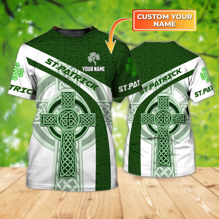Irish Celtic Knot Cross St.Patrick Day Custom Name 3D Tshirt For Men and Women