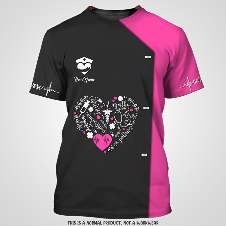 Nurse Heart 3D Shirt Custom Medical Tee Shirt Black Pink
