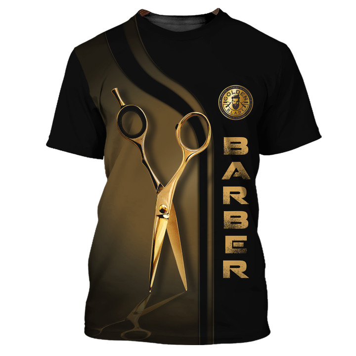 Golden Haircut & Shaves Barber Shop Tee Shirt Custom Barber Uniform Black & Golden