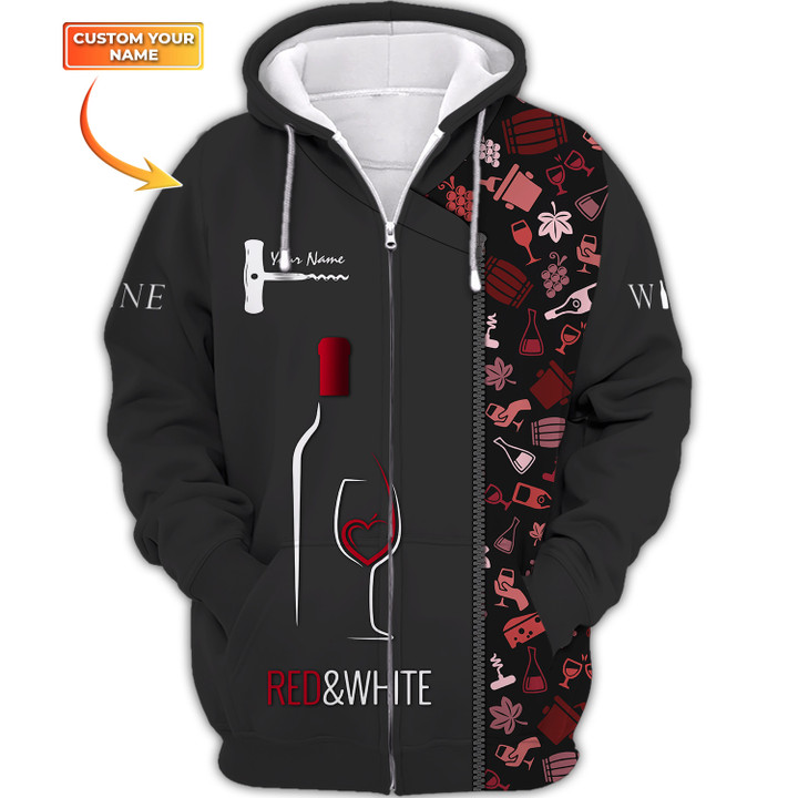 Wine Pattern Shirt Custom Wine Red & White Zipper Hoodie Gift For Wine Lovers