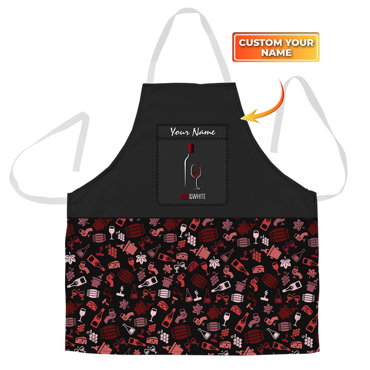 Wine Pattern Apron Custom Wine Red & White Apron Gift For Wine Lovers