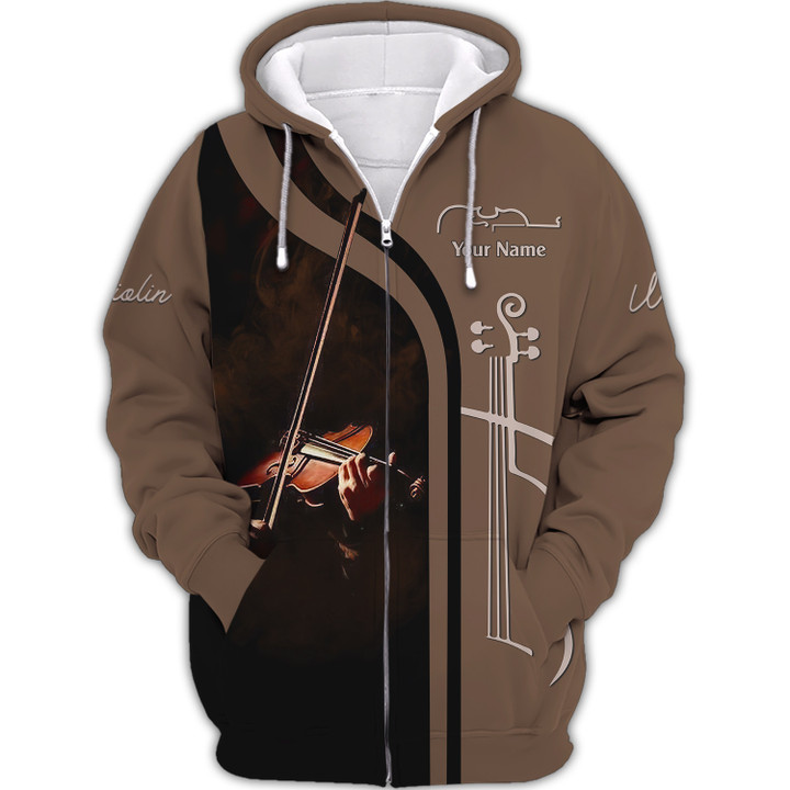 Violin Shirt Violin Personalized Name 3D Zipper Hoodie Gift For Violinist