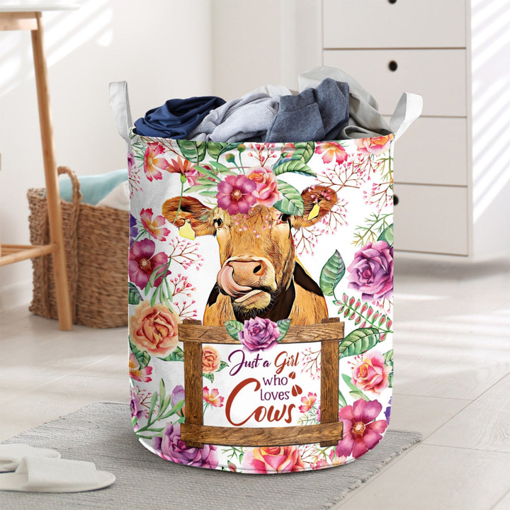 Red Angus Cattle Floral Laundry Basket - Just A Girl Who Loves Cows