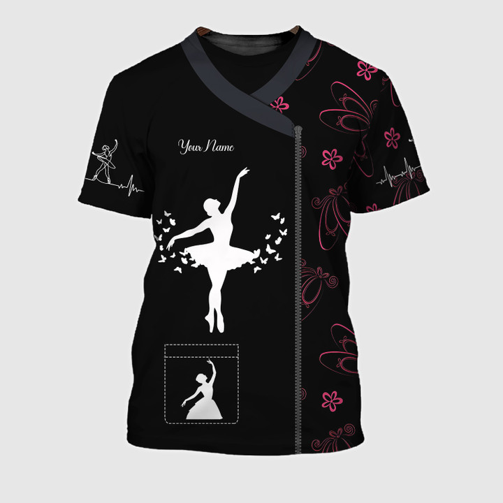 Love Ballet Dancer Personalized Name 3D T-Shirt 2 [Non-Workwear]