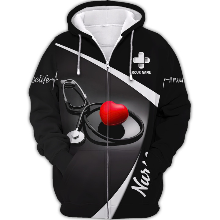 Nurse Heart 3D Full Print Shirt Nurselife Custom Zipper Hoodie