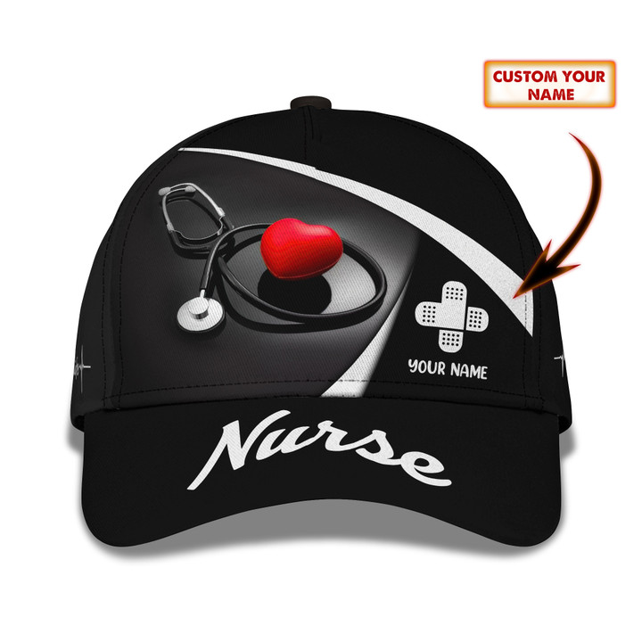 Nurse Heart 3D Classic Cap Nurselife Custom Name Baseball Cap