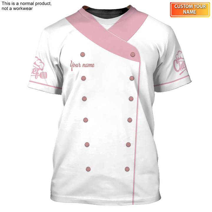 Pastel Pink Chef Shirt Master Chef 3d Shirts Chef Gifts Custom Name Chefs Shirt (Non Workwear)
