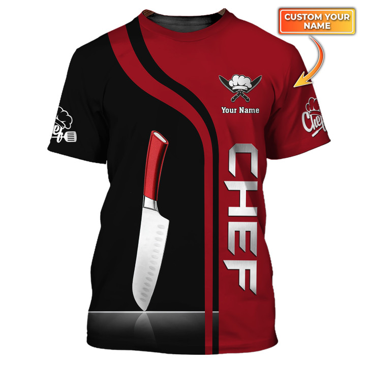 Red Chef Knife 3D Tee Shirt Custom Chef Tshirt Black & Red