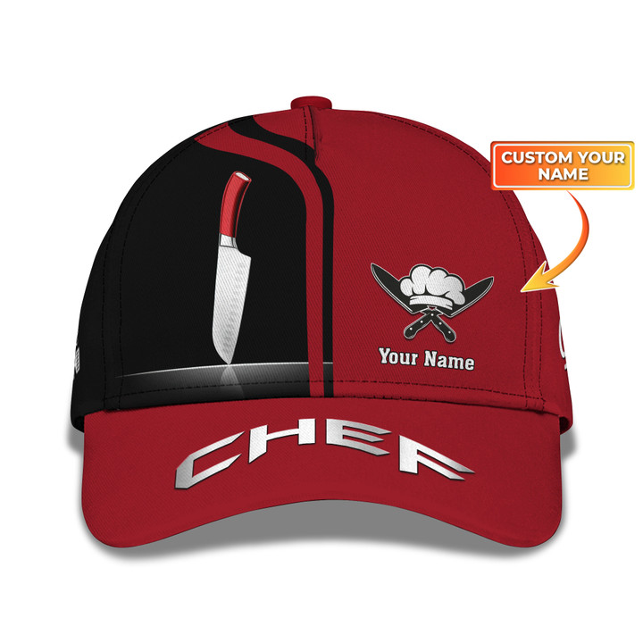 Red Chef Knife 3D Ball Cap Cooking Cap Chef Classic Cap Black & Red