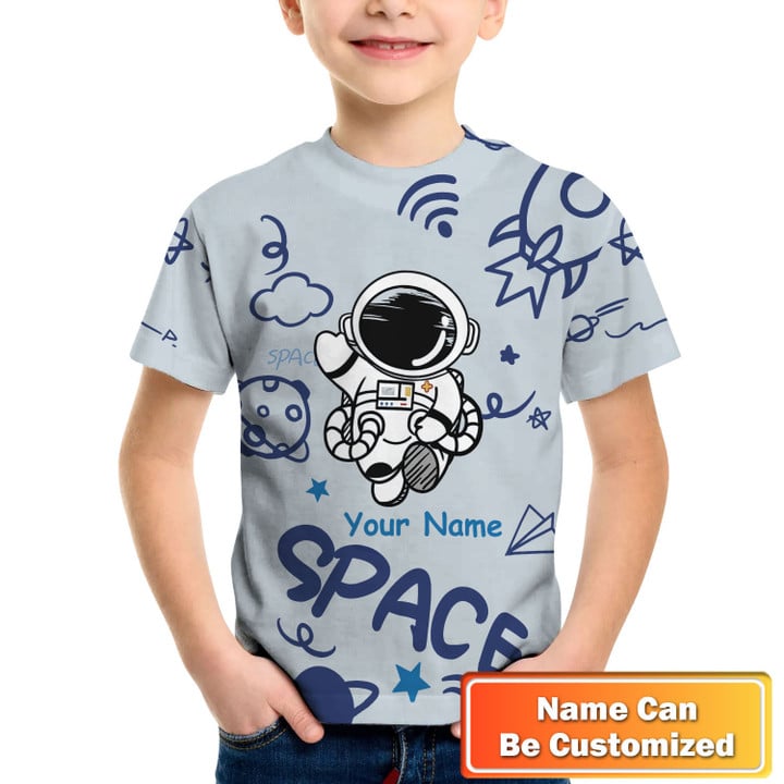 Astronaut Space Personalized Name Kid T Shirt