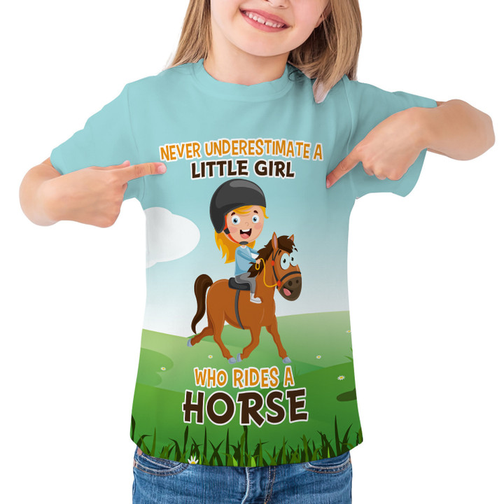 Never Underestimate A Little Girl Who Rides A Horse 3D Kid T-Shirt