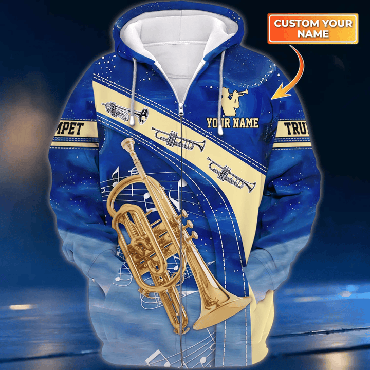 Trumpet T11 Personalized Name 3D Zipper Hoodie