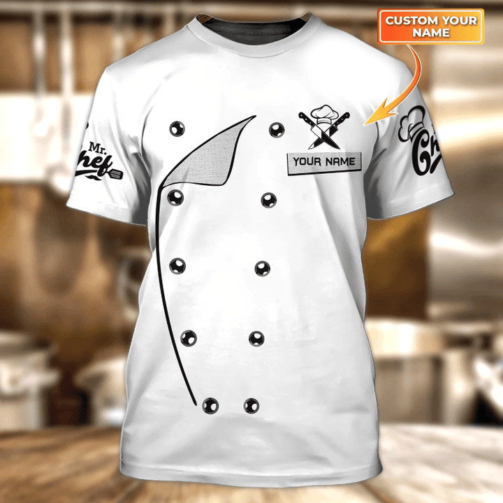 Chef, Cook, Personalized Name 3D Tshirt 81, HTA (White)
