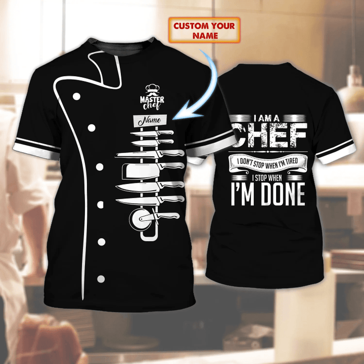Chef 02- Personalized Name 3D Black Tshirt