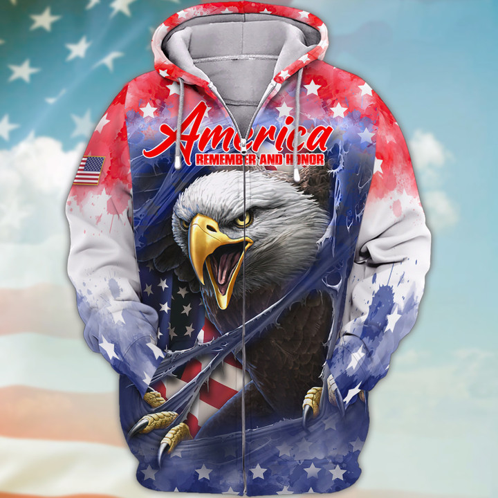 America Remember And Honor 3D Zip Hoodie Tshirt