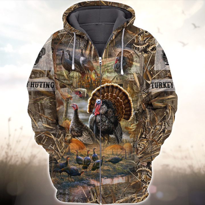 3D Print Turkey Hunting Shirt Camo Hunt Themed Outfit Gift For Hunters QB95