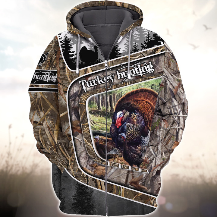 3D Camo Turkey Hunting Shirt Hunter Camouflage Outfit Gift For Father Granpa 3D All Over Printed Shirt