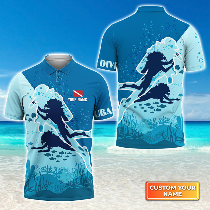 3D Customized Scuba Diving Summer Short Sleeve Polo Shirt Dive Sport Water Outfit Gift For Divers Men Women