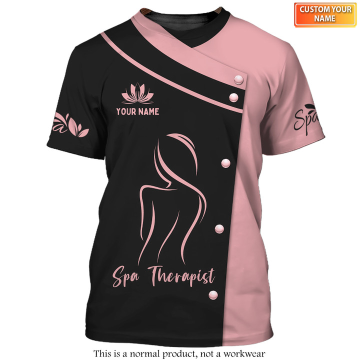 Spa Therapist T-Shirts Body Massage Tools Massage Spa Uniform Black Pink (Non-workwear)