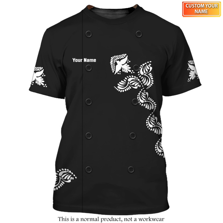 Chef T-Shirt Floral Motifs Fashion Uniform T-shirt White (Non Workwear)