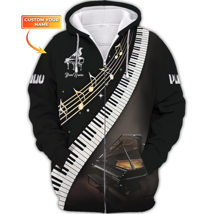 Custom Piano Shirt Piano Music Note Pattern 3D Zipper Hoodie Gift For Pianist