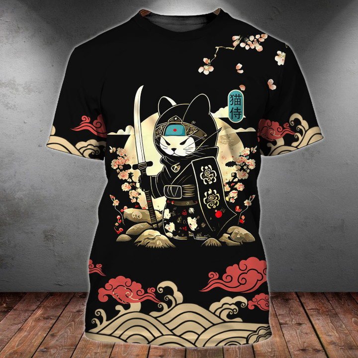 Cat Samurai 3D Hoodie Tshirt