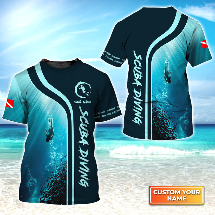3D Printing Custom Name Graphic Scuba Diving Summer Tshirt Gift For Divers Men Women