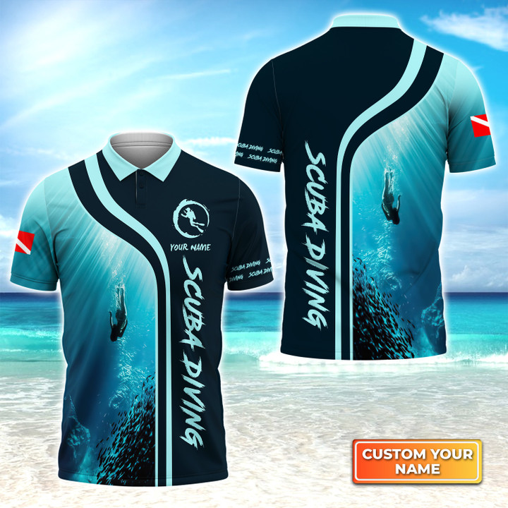 3D Printing Custom Name Graphic Scuba Diving Summer Polo Shirt Gift For Divers Men Women