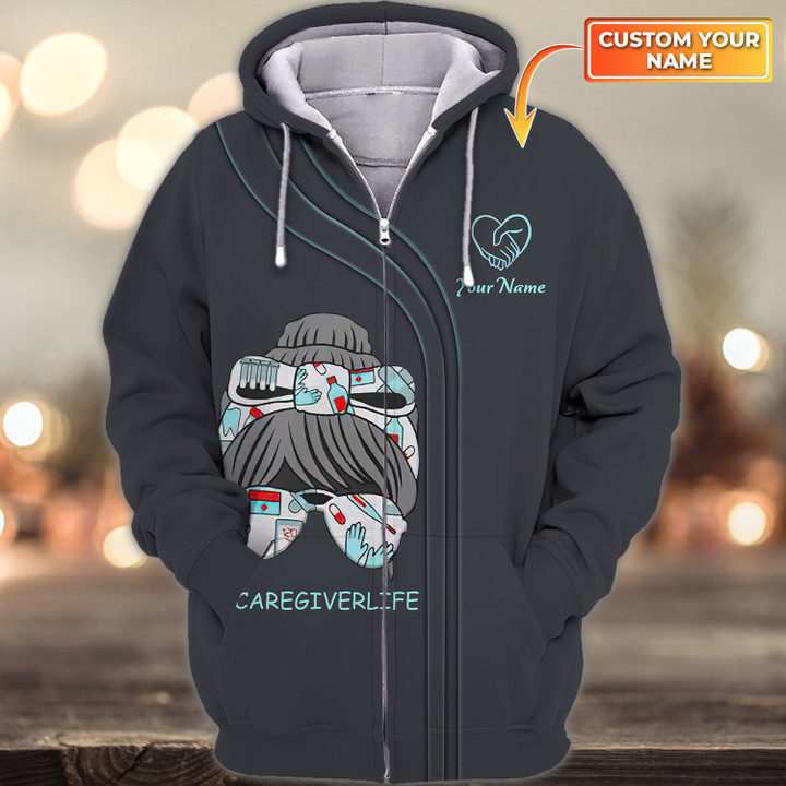 Personalized Name This Caregiver's Spirit Shines With All Its Might, 3D Zipper Hoodie