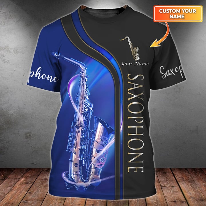 Saxophone Personalized Name 3D Tshirt Zipper Hoodie Blue