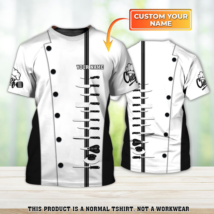 Chef Pattern Knives Uniform Personalized Name 3D White Tshirt (Non Workwear)
