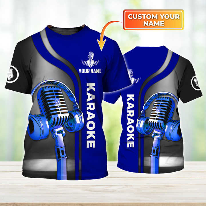Karaoke Pattern Blue Custom Name 3D Shirts