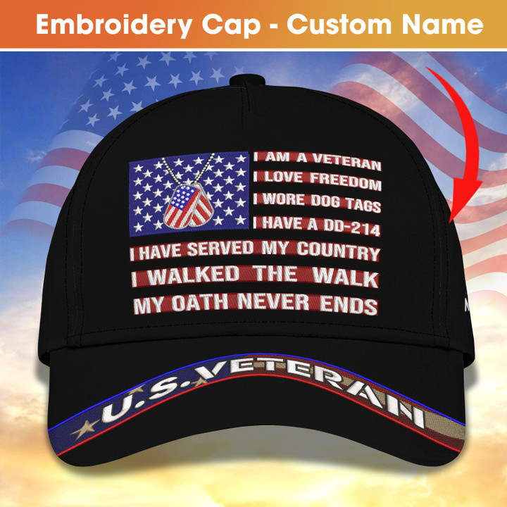 Custom Embroidery Cap - U.S Veteran - I Love Freedom I Wore Dog Tags I Have A DD-214